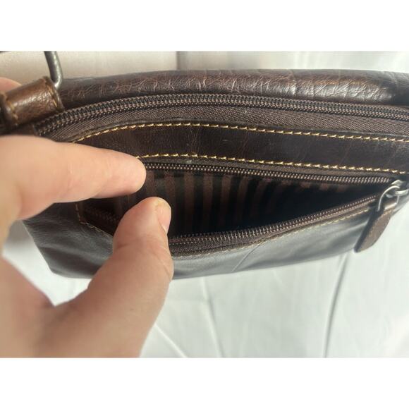 JACK GEORGES HORNBACK CROCO DARK BROWN LEATHER CROSSBODY WALLET PURSE - Picture 4 of 8